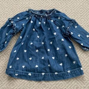 Baby Gap Denim Heart Blue White Top Tunic Dress 3-6 Month